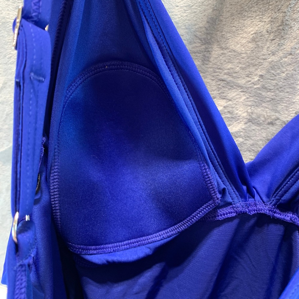 DKNY Womens Royal Blue Wrap Front Ruched One Piece Swimsuit DIMMS559 Large NEW - Picture 6 of 7